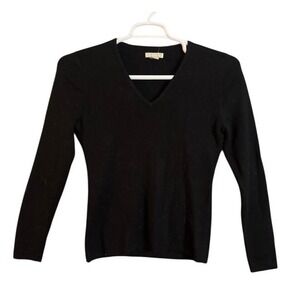 TWEEDS Black V Neck Long Sleeve Merino Wool Sweater Top Womens M